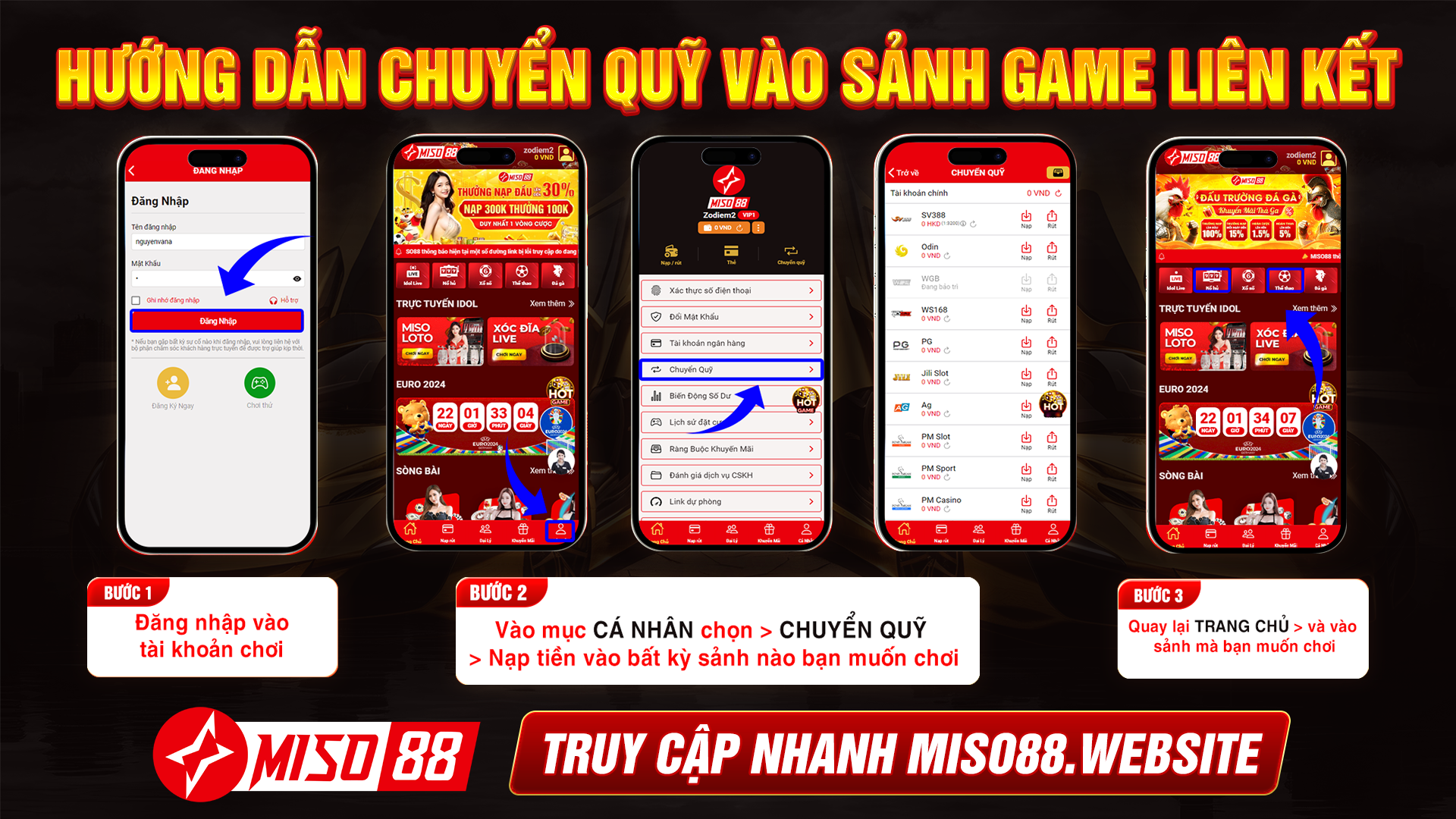 hướng dẫn chuyển quỹ vào sảnh game liên kết